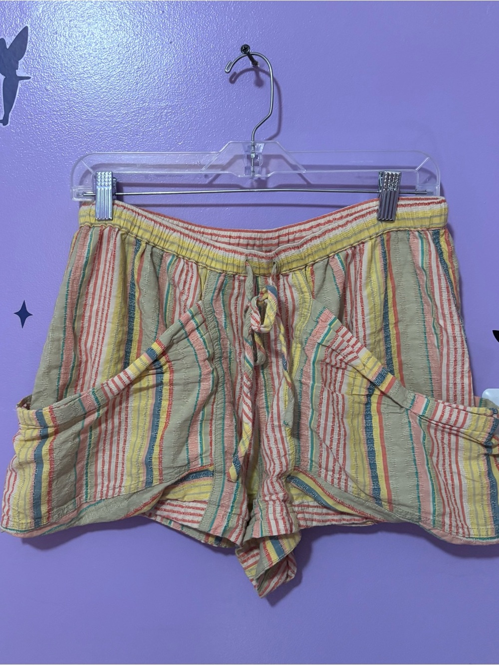 Free Prople Striped Multicolor Cotton Drawstring Shorts